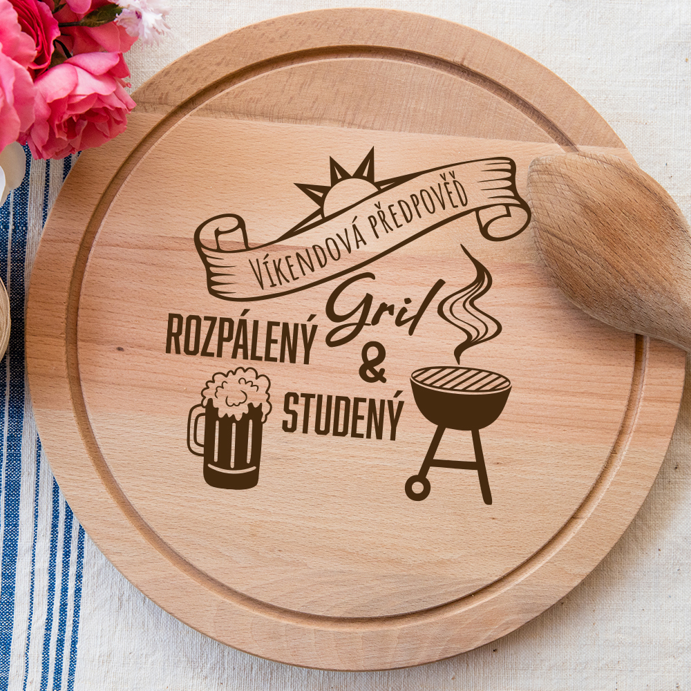 Dřevěné prkénko (kulaté) Rozpálený grill