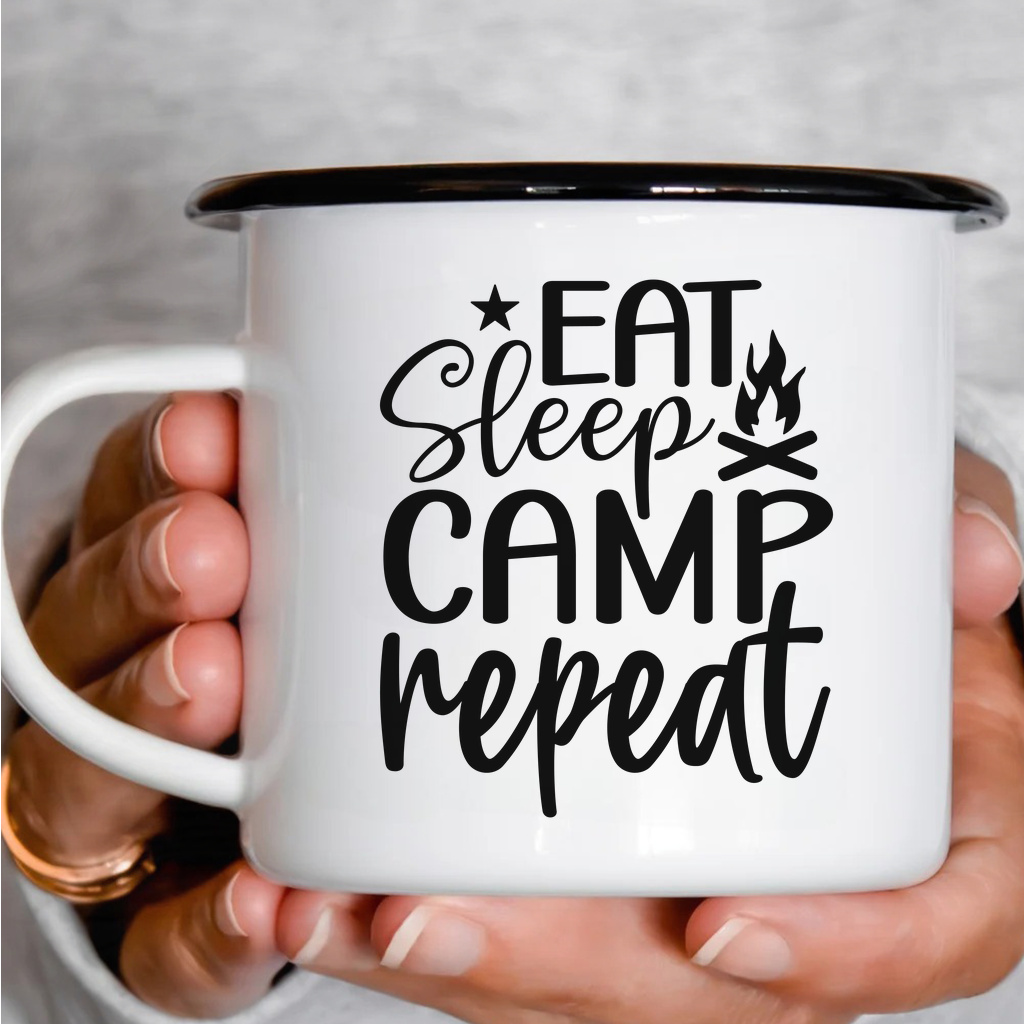 Smaltový plecháček - Eat Sleep Camp Repeat