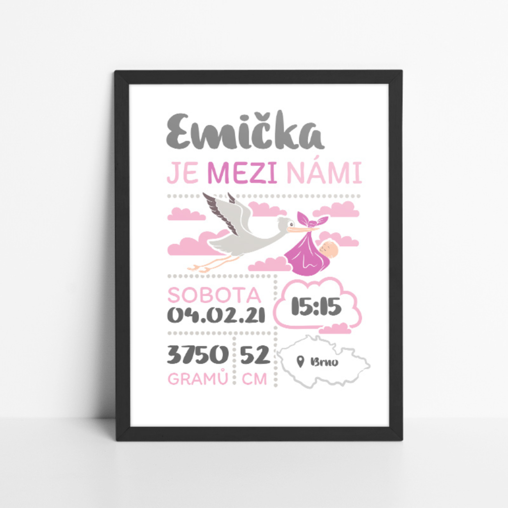 Obraz k narození miminka - Čáp (holčička)