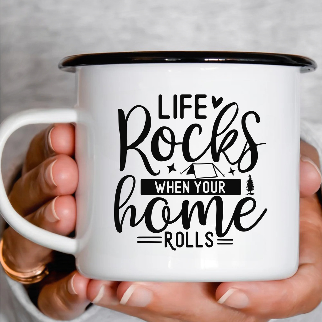 Smaltový plecháček - Life Rocks When Your Home Rolls