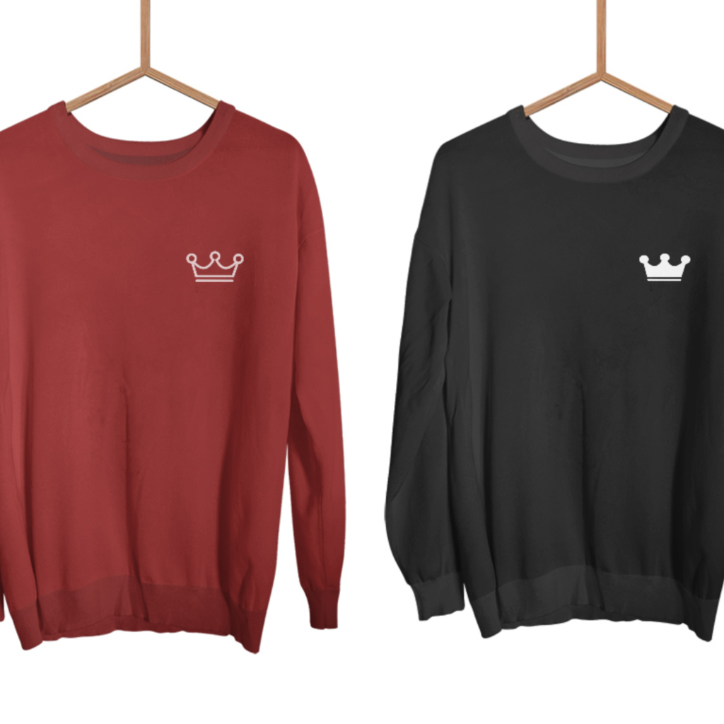 Párové mikiny bez kapuce Clean Crowns (cena za obě mikiny)