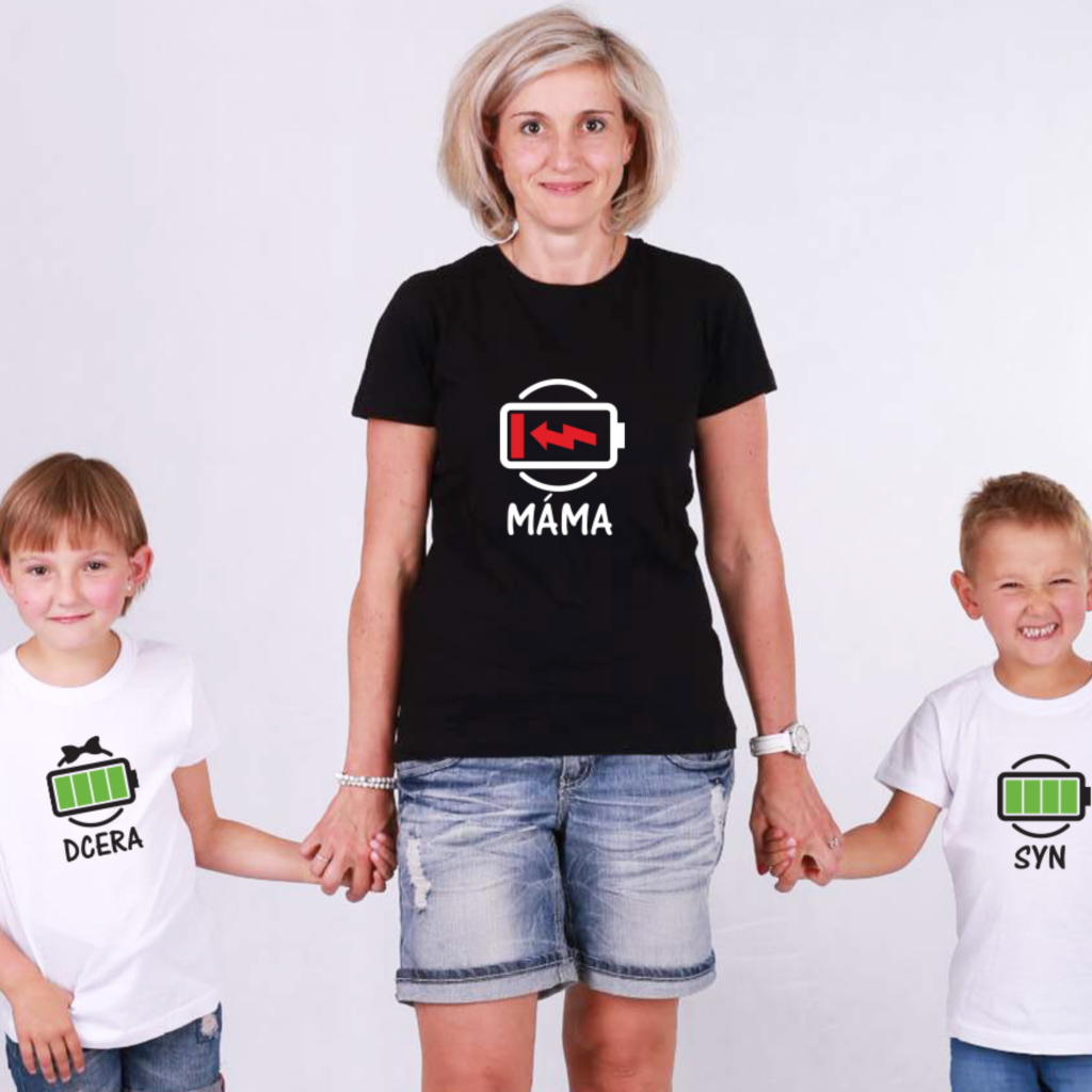 Set triček Máma & Syn/Dcera Low Battery (cena za jedno tričko)
