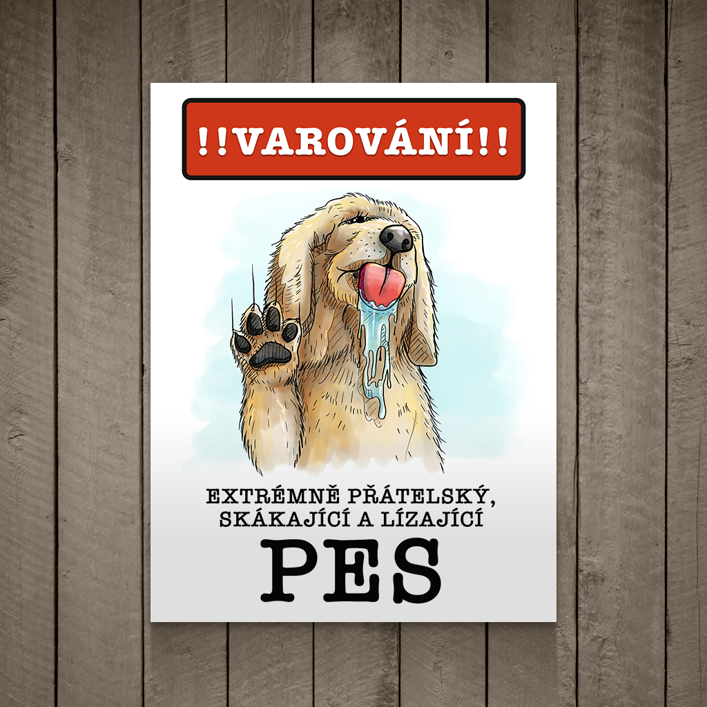 Plechová destička Lízající pes