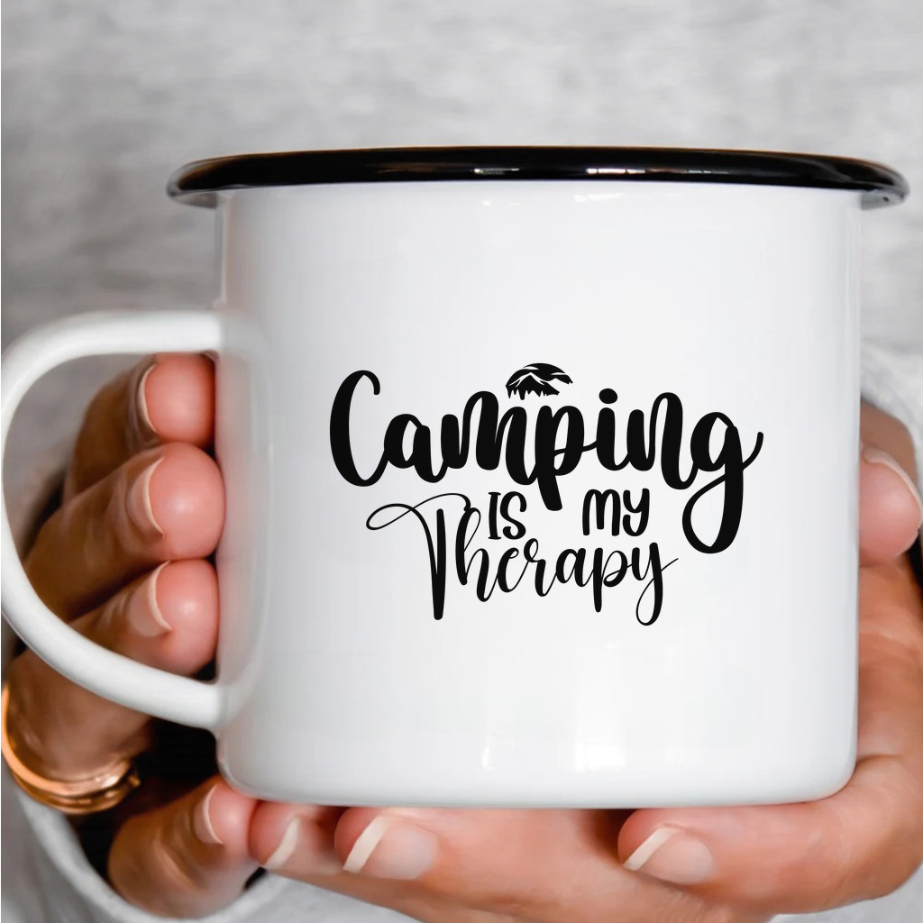 Smaltový plecháček - Camping Is My Therapy