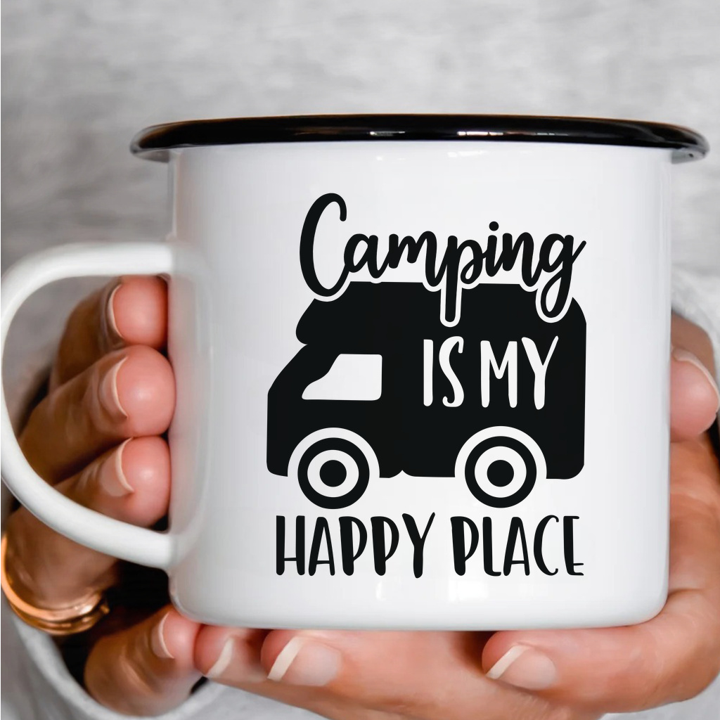 Smaltový plecháček - Camping Is My Happy Place