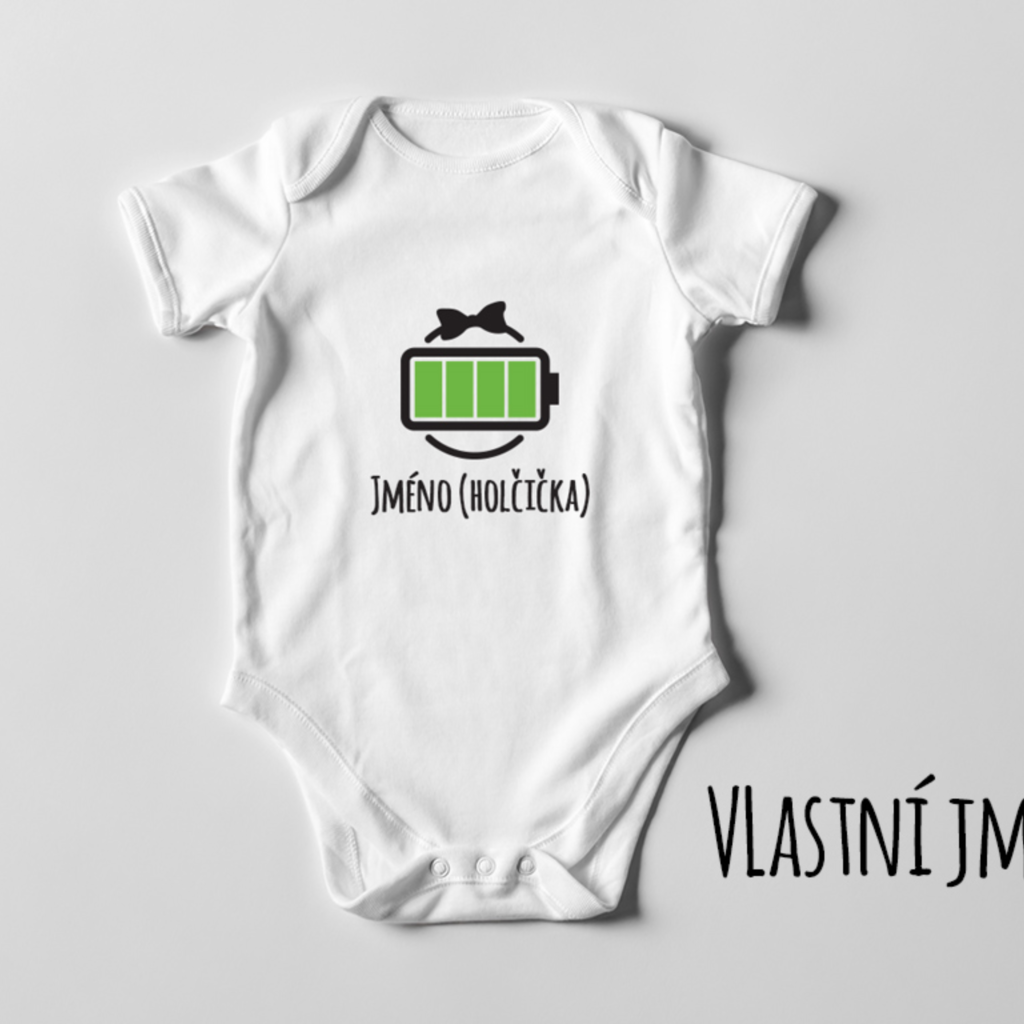 Dětské body bílé Baterka pro holčičku s vlastním jménem