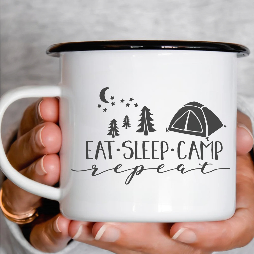 Smaltový plecháček - Eat·Sleep·Camp Repeat