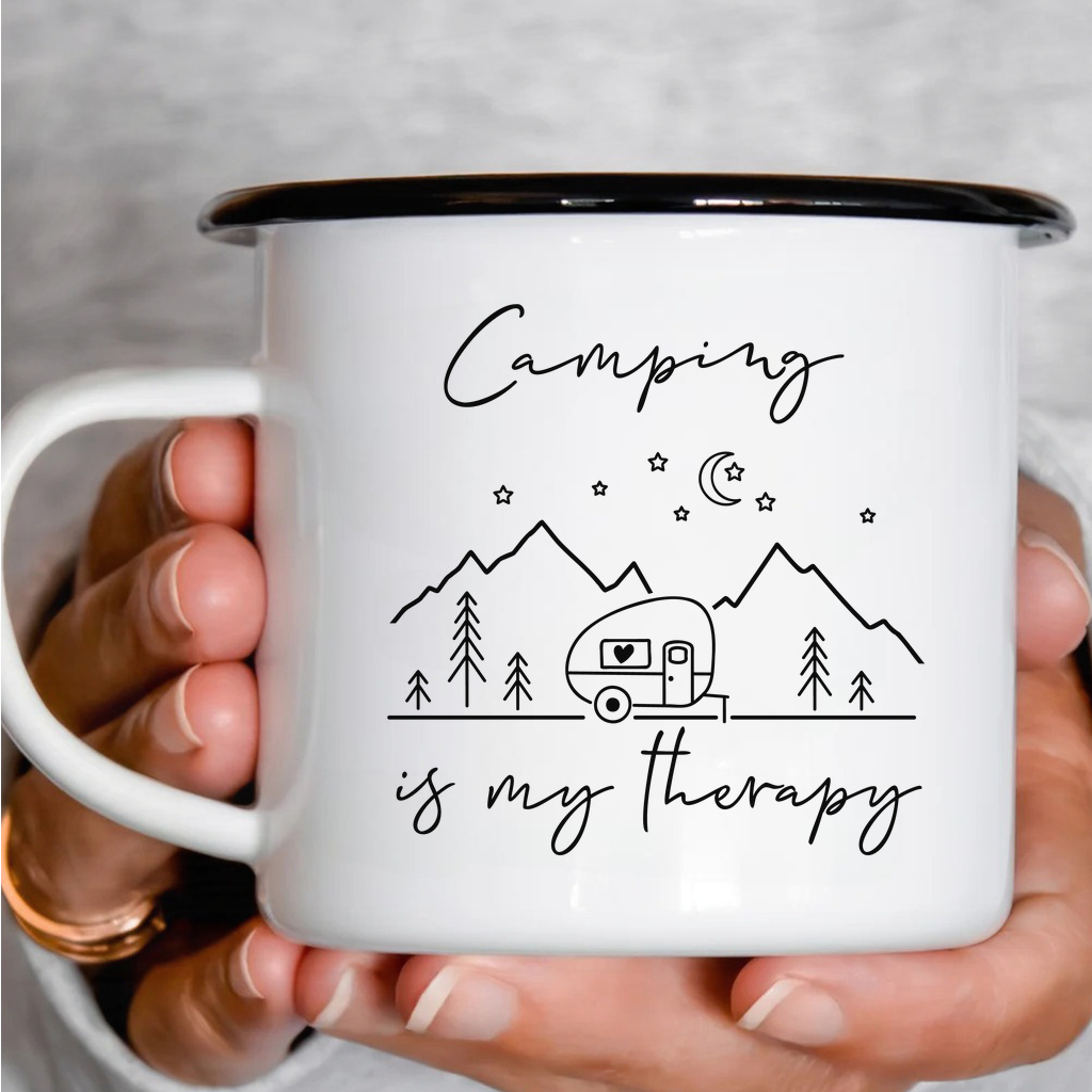 Smaltový plecháček - Camping Is My Therapy