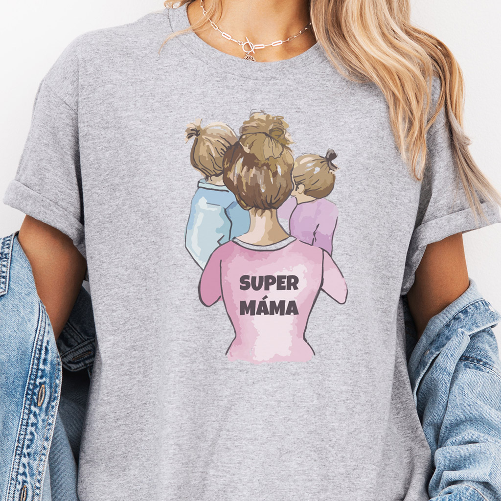 Dámské tričko Super máma (holčička a kluk)