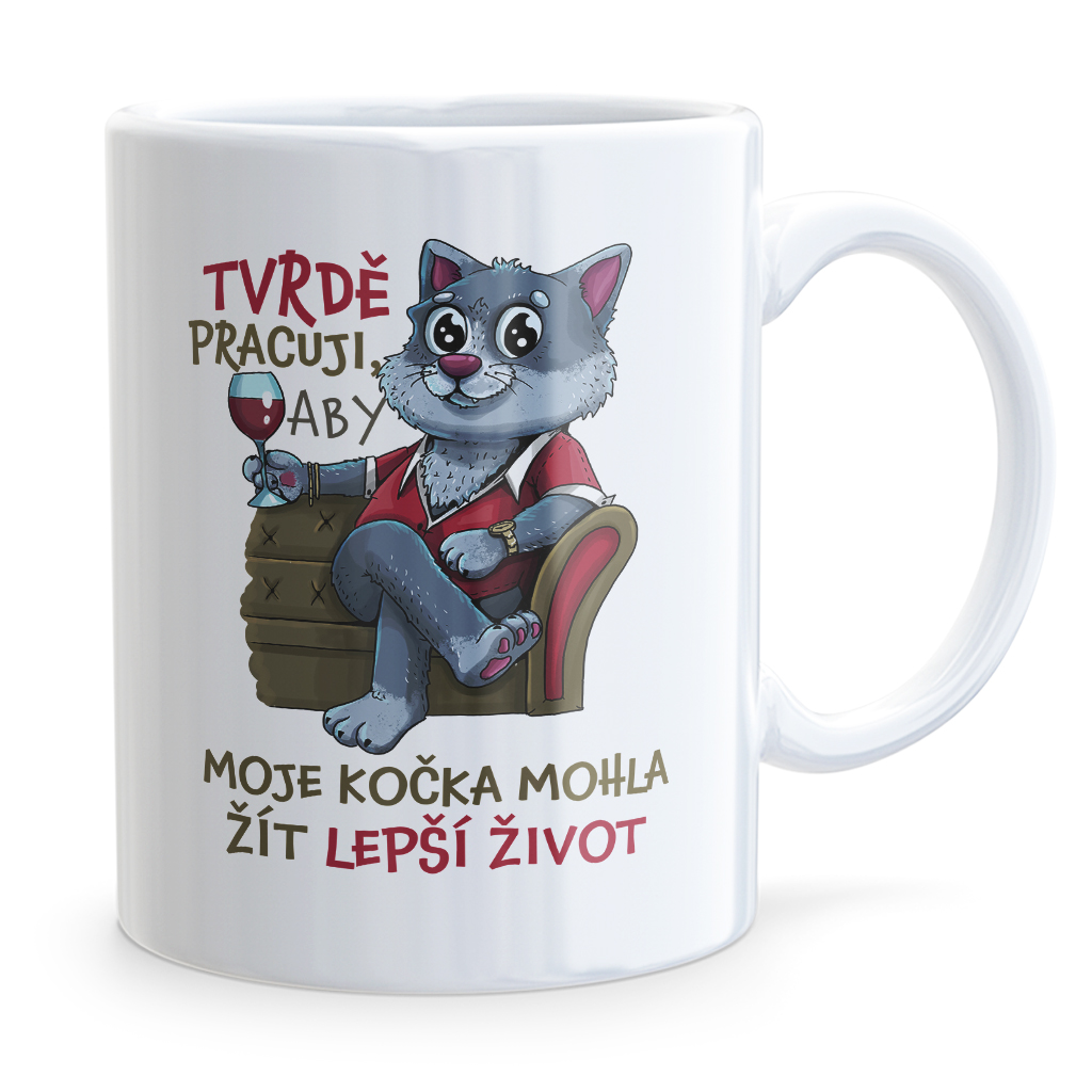 Hrneček Tvrdě pracuji - kočka