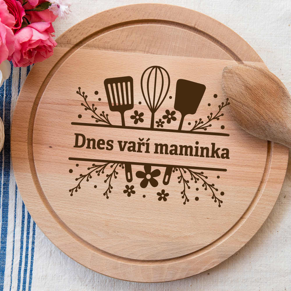 Dřevěné prkénko (kulaté) Kuchyňské nástroje (vlastní text na přání)