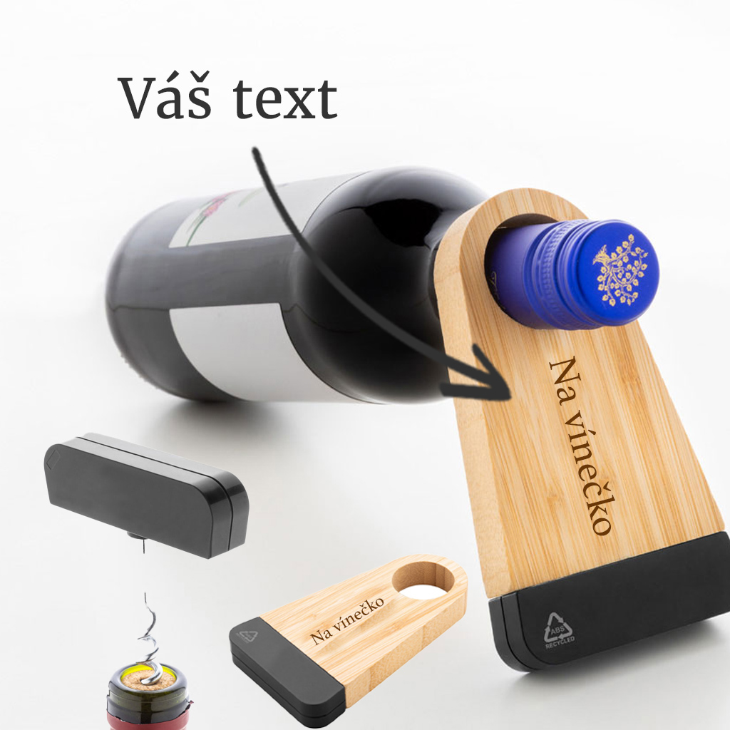 Bambusová vývrtka s držákem a vlastním gravírováním