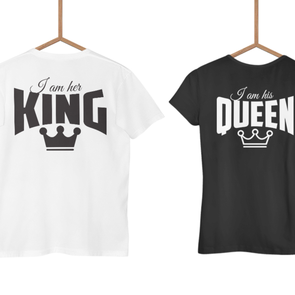 Párová trička Her king & His queen, potisk vzadu i v předu (cena za obě trika)