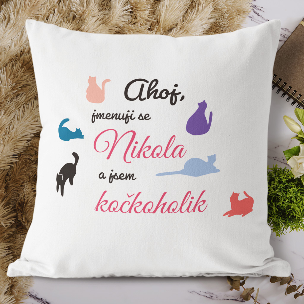 Polštářek Kočkoholik (potisk na přání)