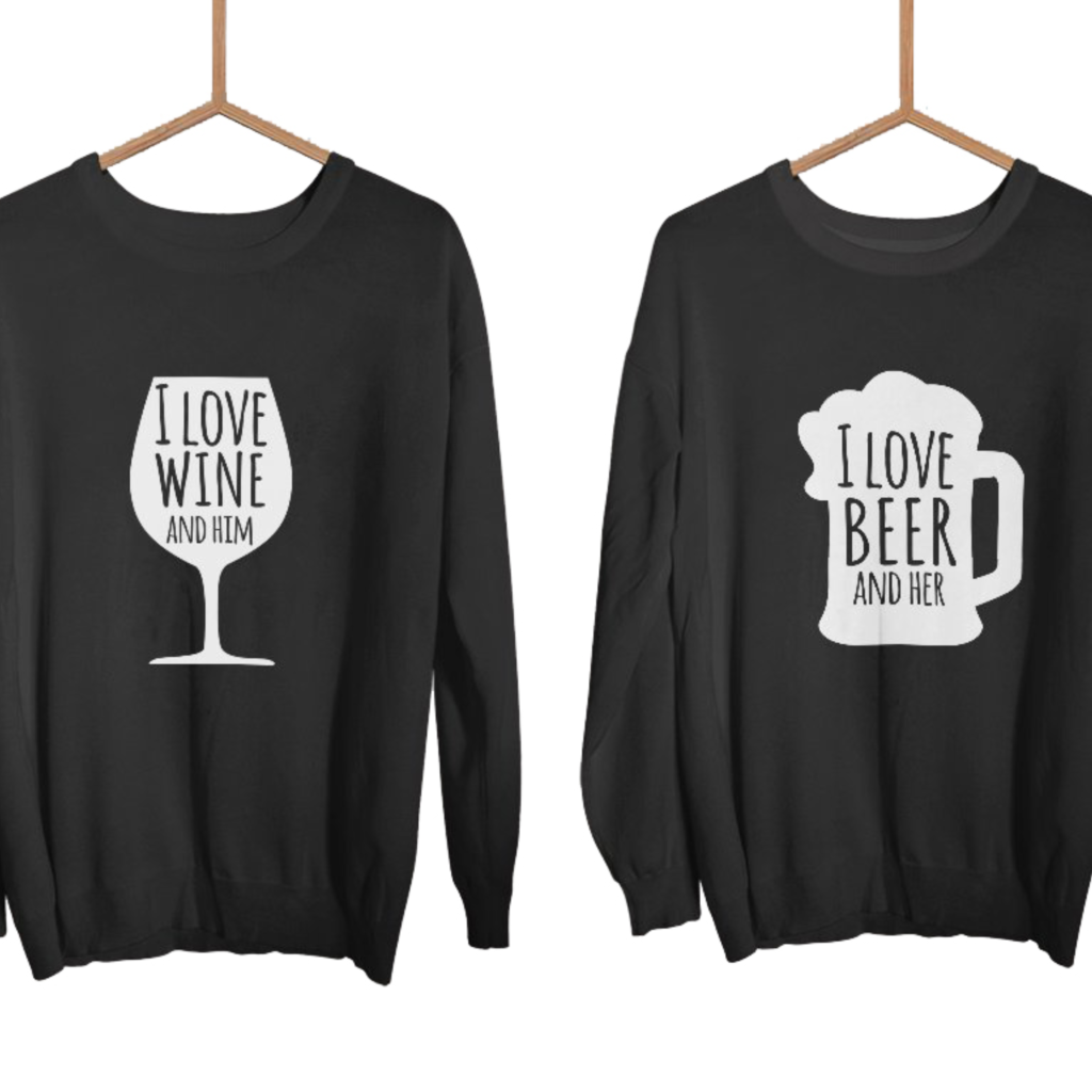 Párové mikiny bez kapuce Beer and Wine (cena za obě mikiny)