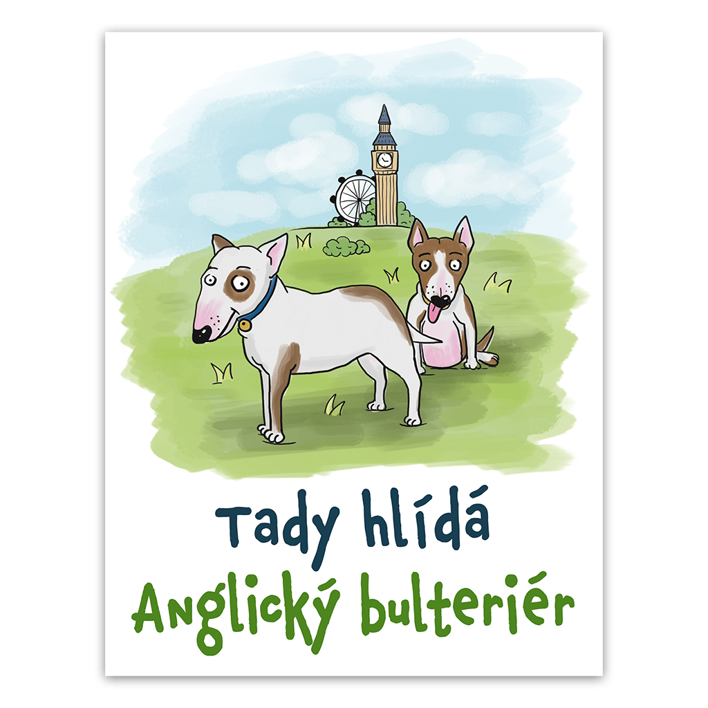 Plechová cedulka Tady hlídá Anglický bulteriér