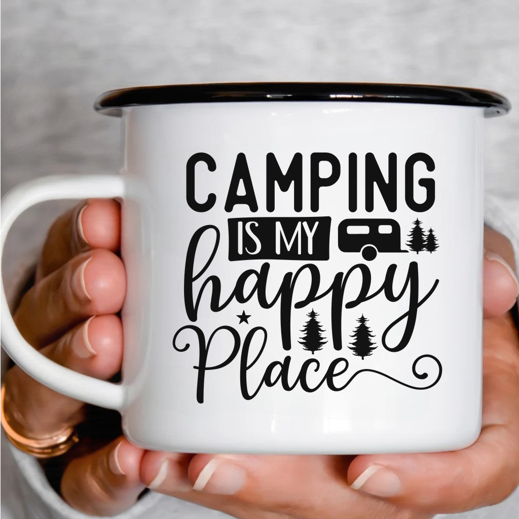 Smaltový plecháček - Camping Is My Happy Place
