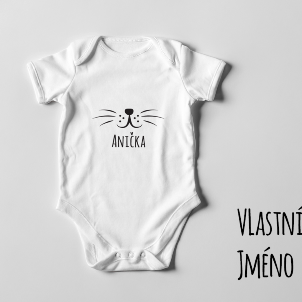 Dětské body bílé Kočičí vousky s vlastním jménem