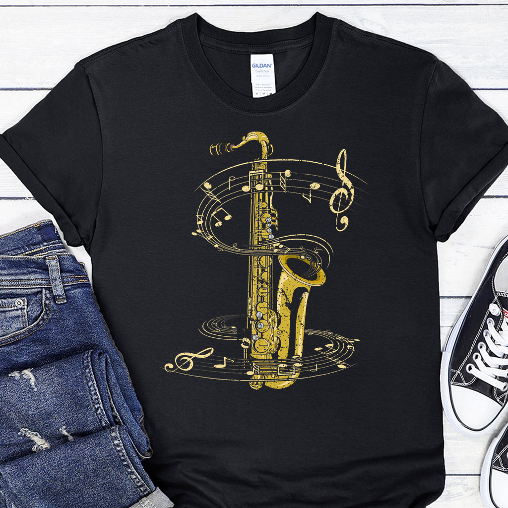 Pánské / Dámské tričko - Jazzový saxofonista v notách