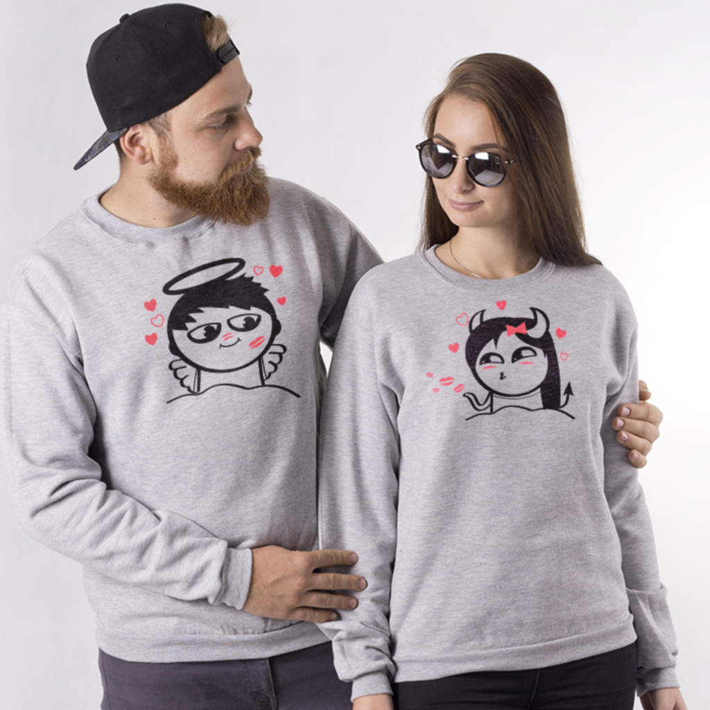 Párové mikiny bez kapuce Cute Buddies Boy Angel & Girl Devil (cena za obě mikiny)