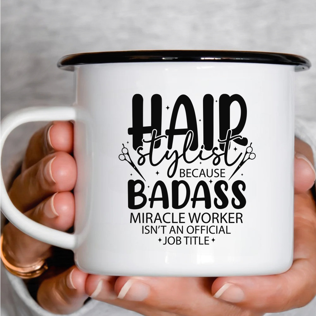 Smaltový plecháček - Hair stylist badas