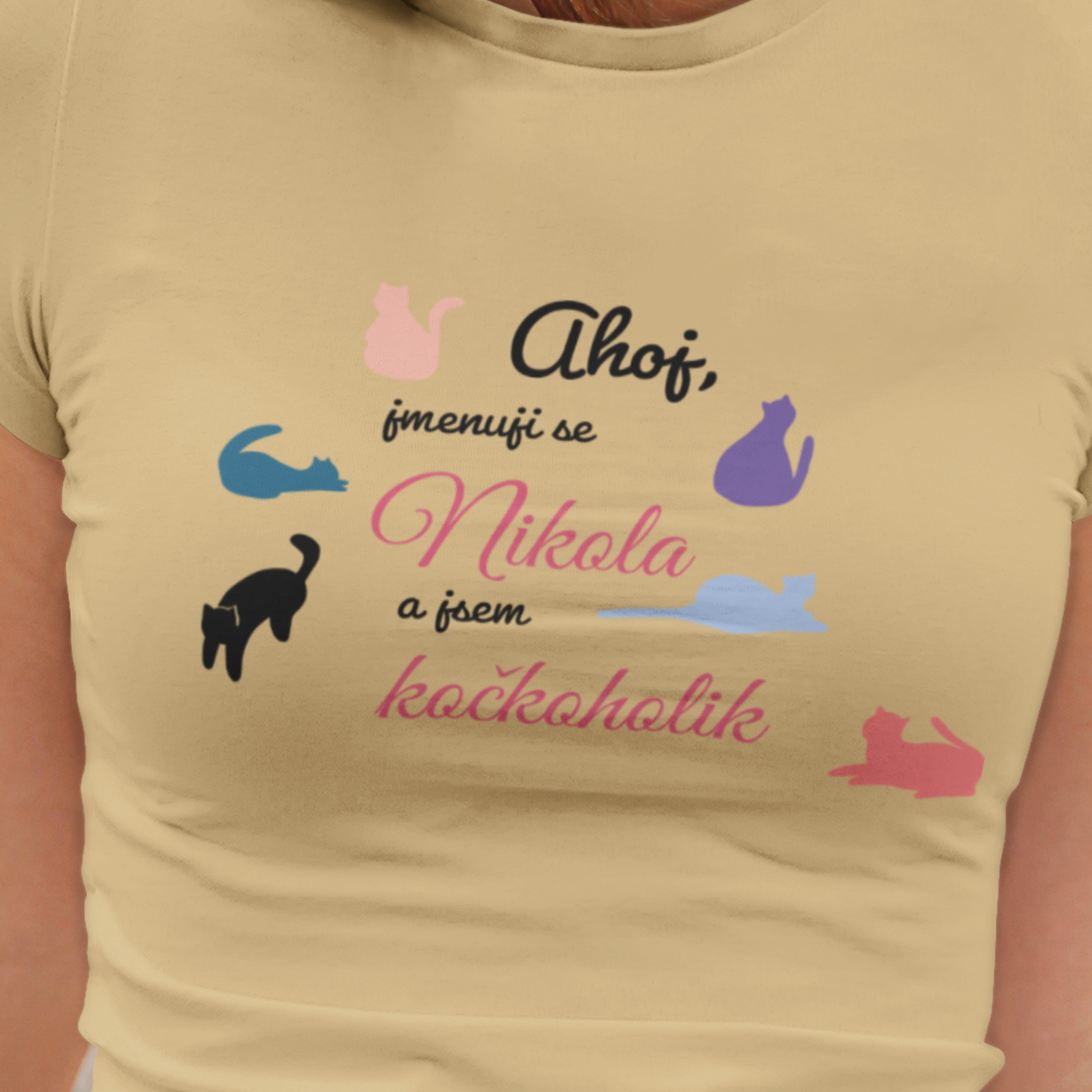 Dámské/pánské tričko kočkoholik (potisk na přání)