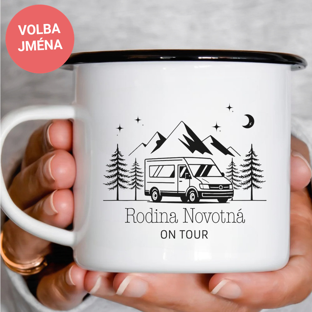 Smaltový plecháček - Rodina on tour transporter (jméno na přání)