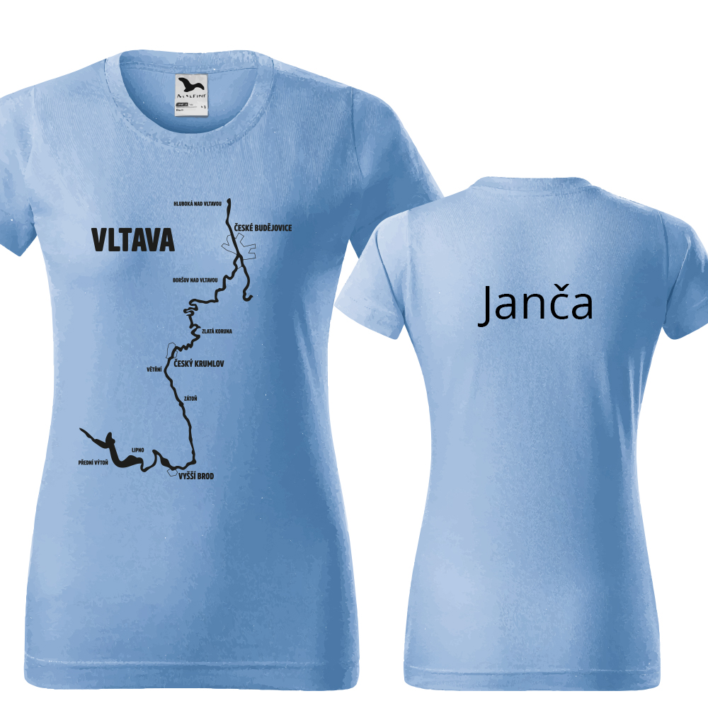 Dámské tričko vodácké - Mapa Vltava (jméno na záda)