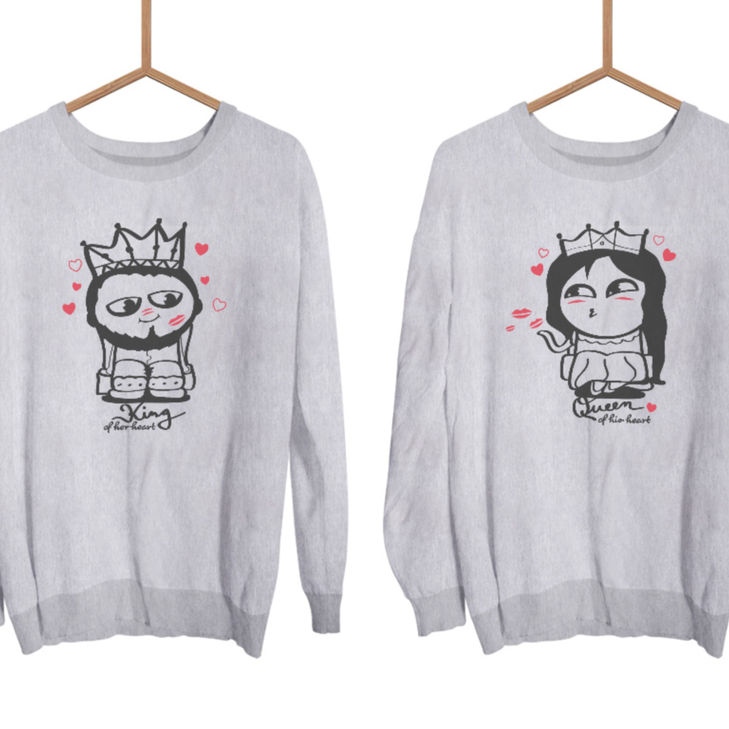 Párové mikiny bez kapuce Cute Buddies King & Queen (cena za obě mikiny)