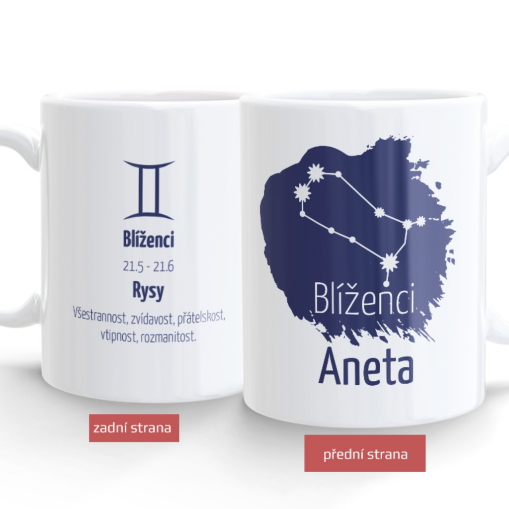 Hrneček Znamení zvěrokruhu - blíženci (jméno na přání)