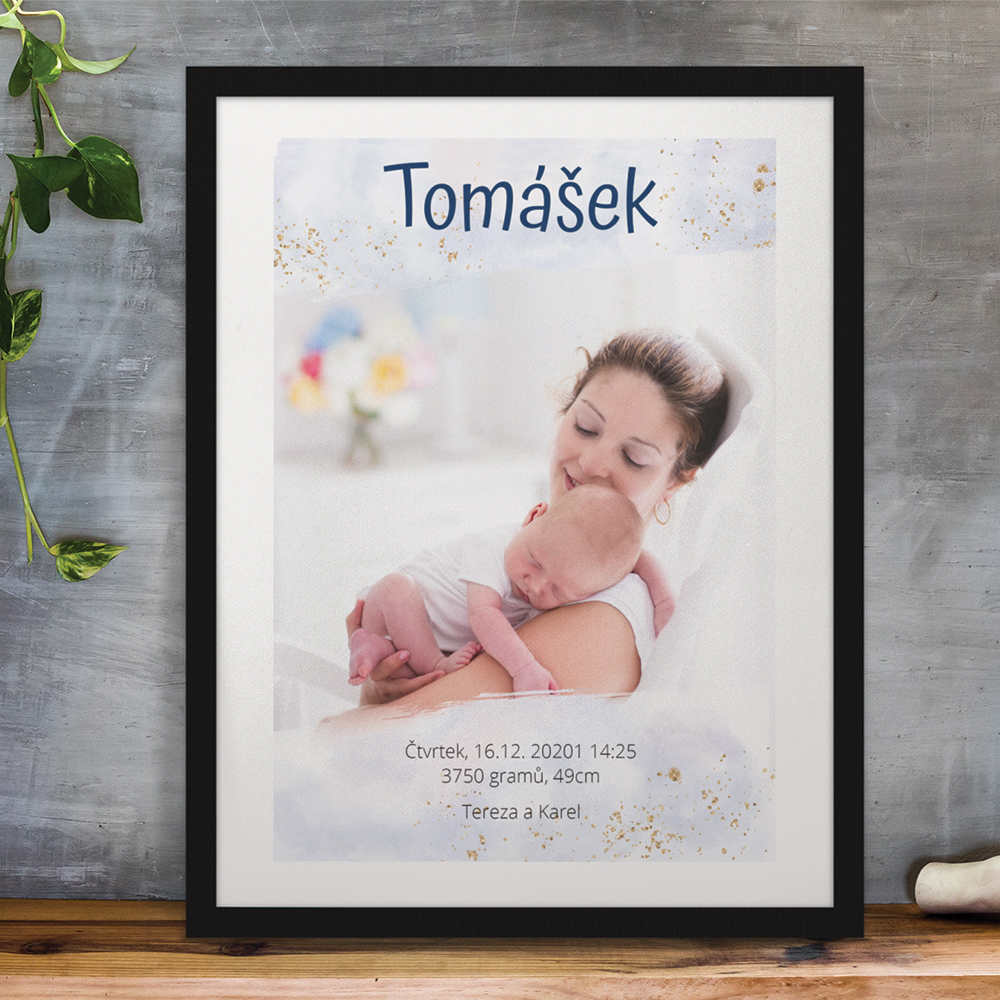 Obraz na zeď - Narození miminka (vlastní fotografie, jméno a informace o narození)