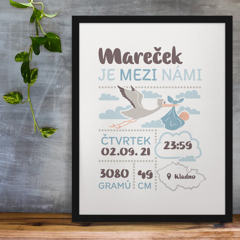 Obraz k narození miminka - Čáp (chlapeček)